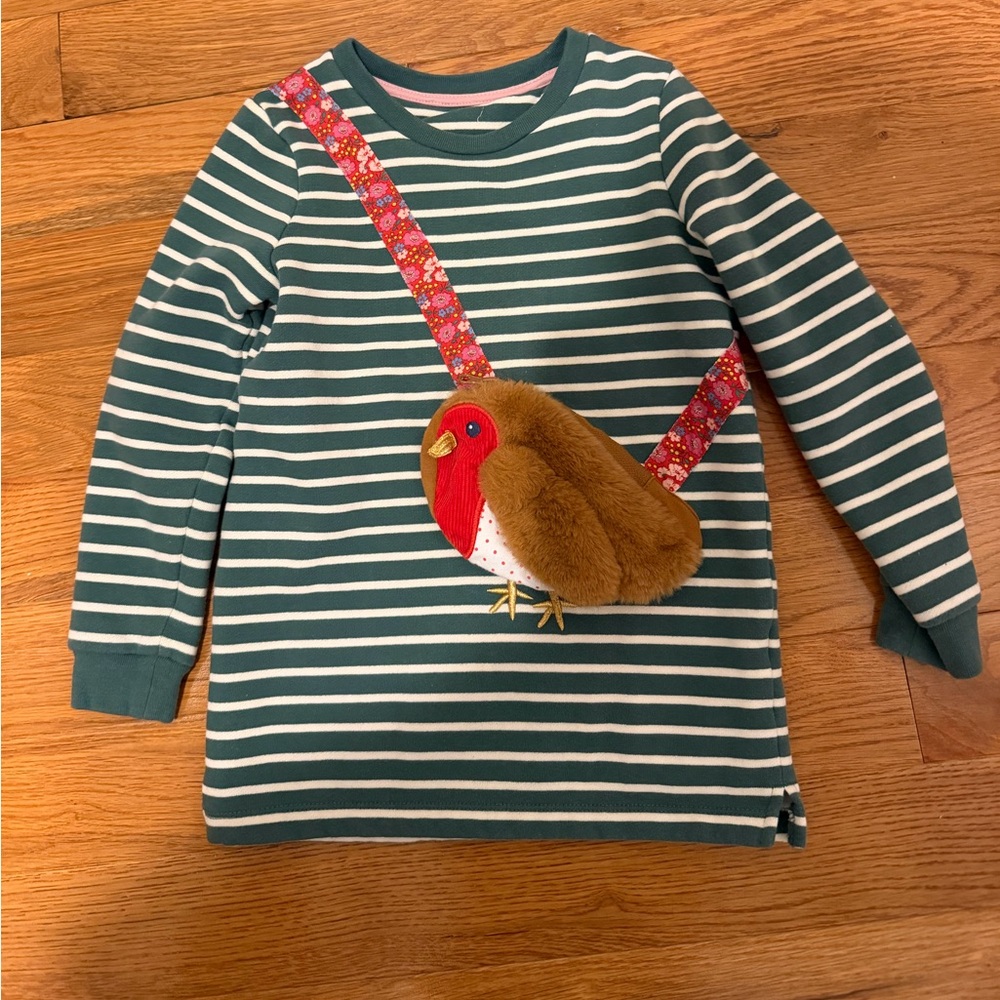 Mini Boden striped Robbin applique zippered pocket sweatshirt